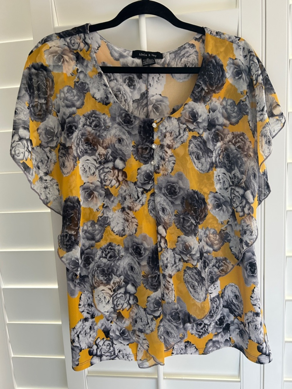 Adele & Mary Floral Short-Sleeve Blouse in Mustard Yellow